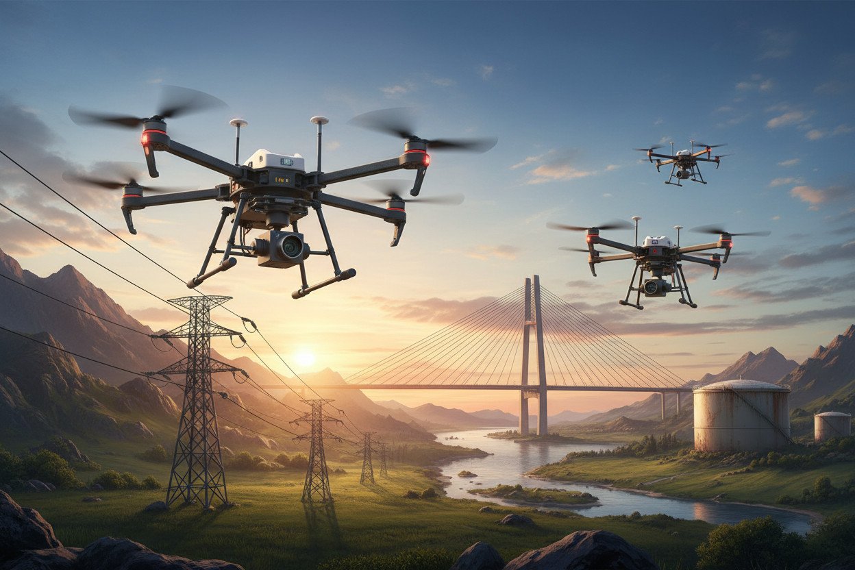 Drony inspekcja infrastruktury — linie energetyczne, mosty, zbiorniki